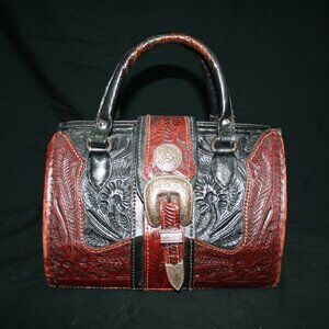 Vintage American West Black & Brown Tooled Doctors Bag